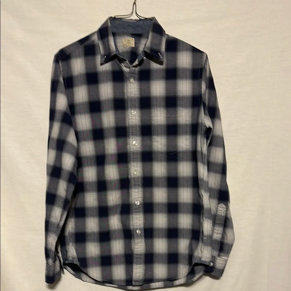 J. Crew Navy and White Plaid Casual Button Down Shirt Small